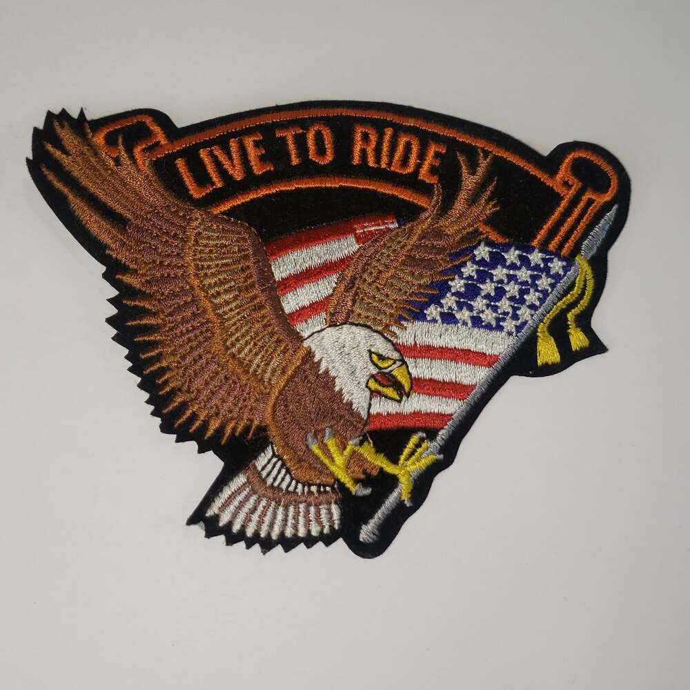 Eagle With American Flag M/C Patch "Live To Ride"‎ Biker Patch